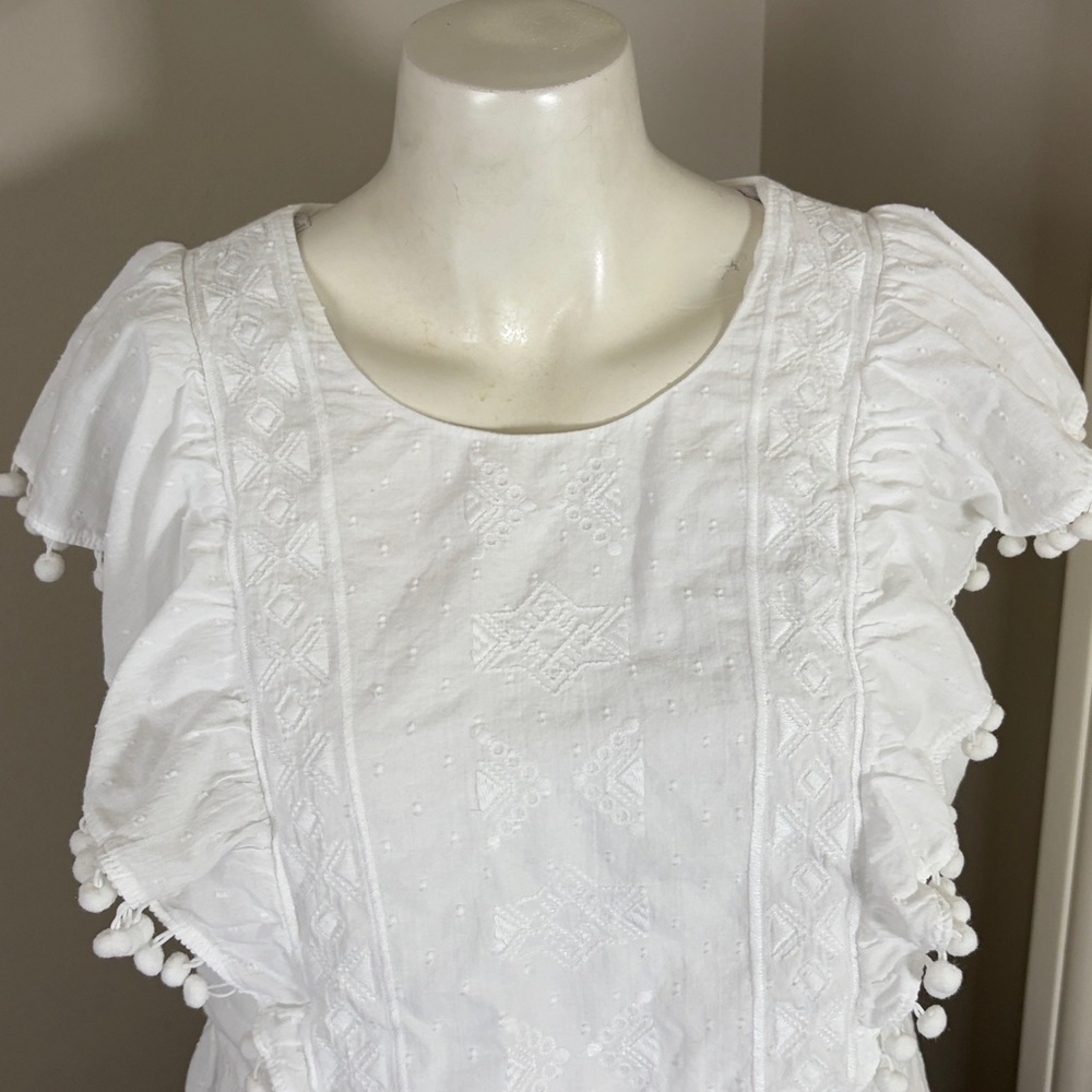 Lilly Pulitzer Raquelle Top Swiss Dot Dobby Chambray White Peplum Embroidered L - Picture 4 of 13